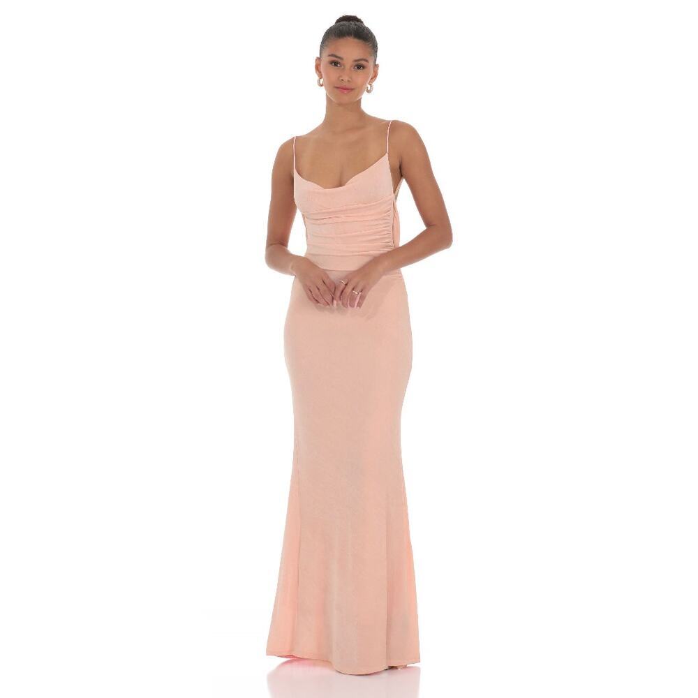 Lucy In The Sky Lace Open Back Maxi Dress Size Medium in Pink